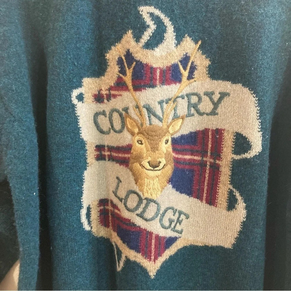 PRINGLE OF SCOTLAND SZ L Country Lodge Embroidery 100% Wool Crew Neck Sweater - Picture 2 of 8